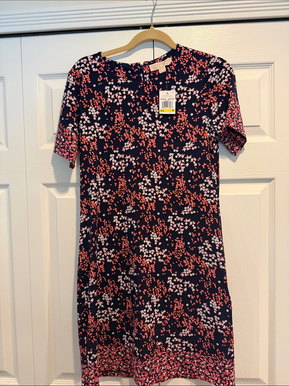 Michael Kors Navy Floral Midi Dress with Pink and White Print..nwt ..size M